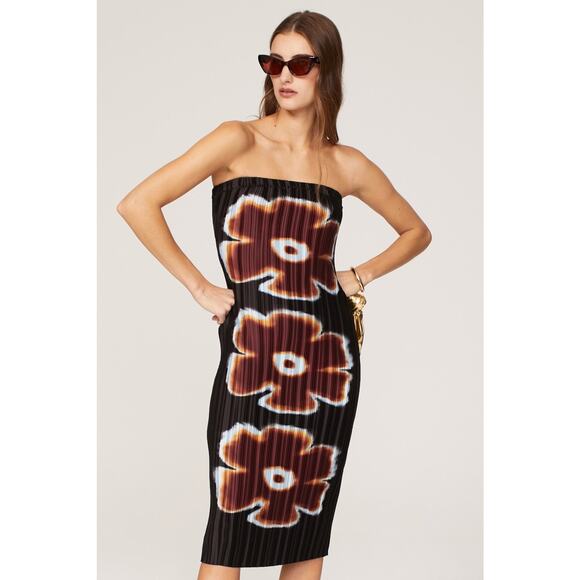 ARTHUR Women's Black Brown Floral Strapless Flower Mini Dress Size Small - Picture 1 of 16